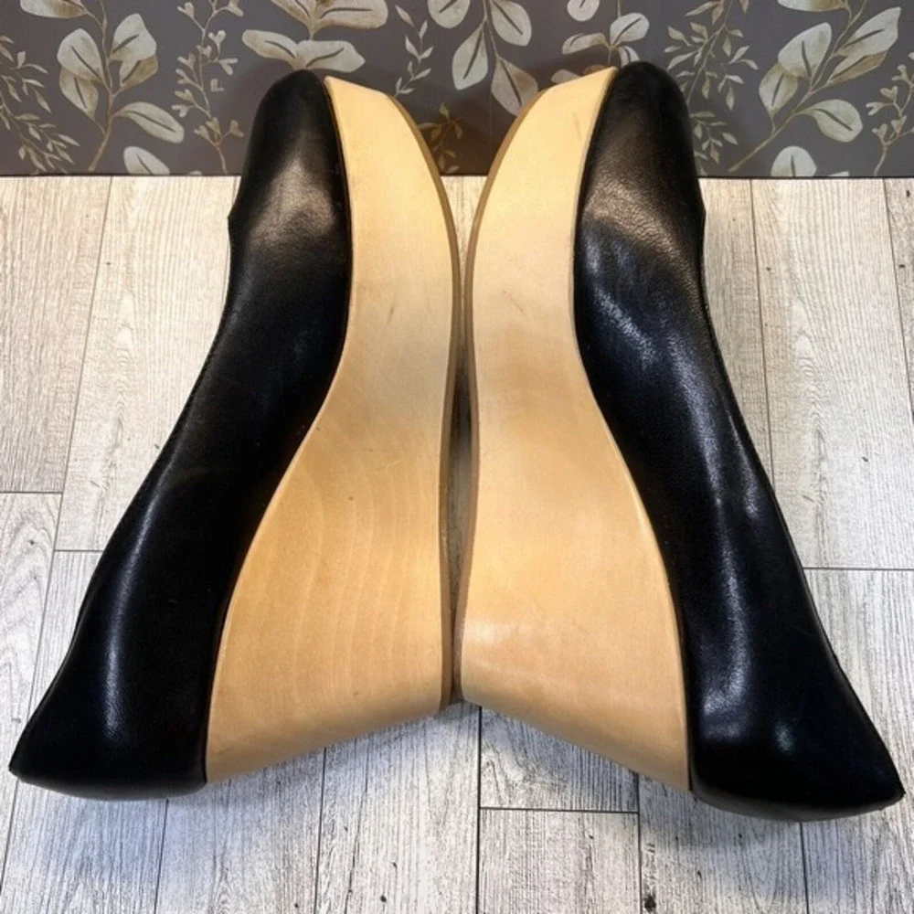 Loeffler Randall Wood‎ Platform Wedge Black Leather Shoes size 9.5 B - Picture 6 of 8